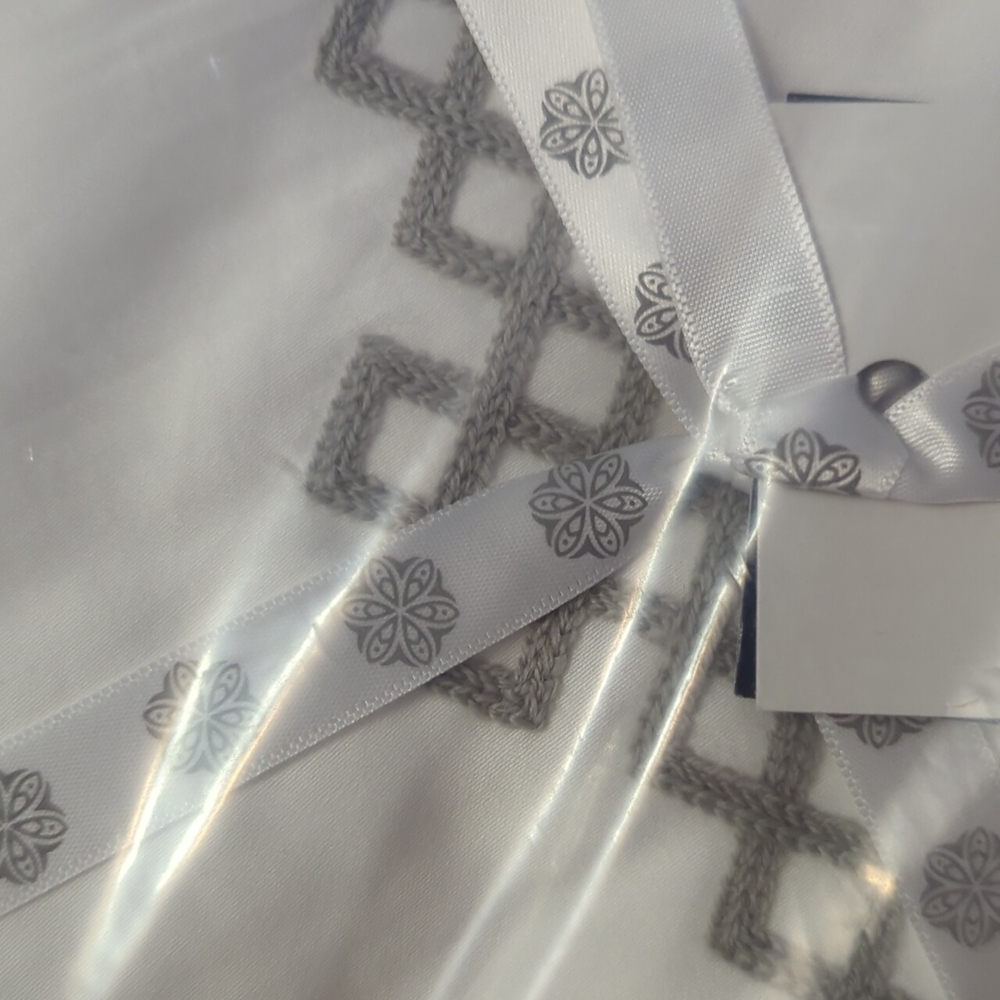 Boll & Branch Signature White / Pewter Embellished Sham King set of two - Picture 4 of 5